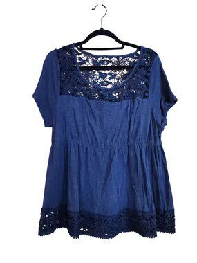 Torrid blue crochet babydoll top Womens Plus Size 1 (XL)
